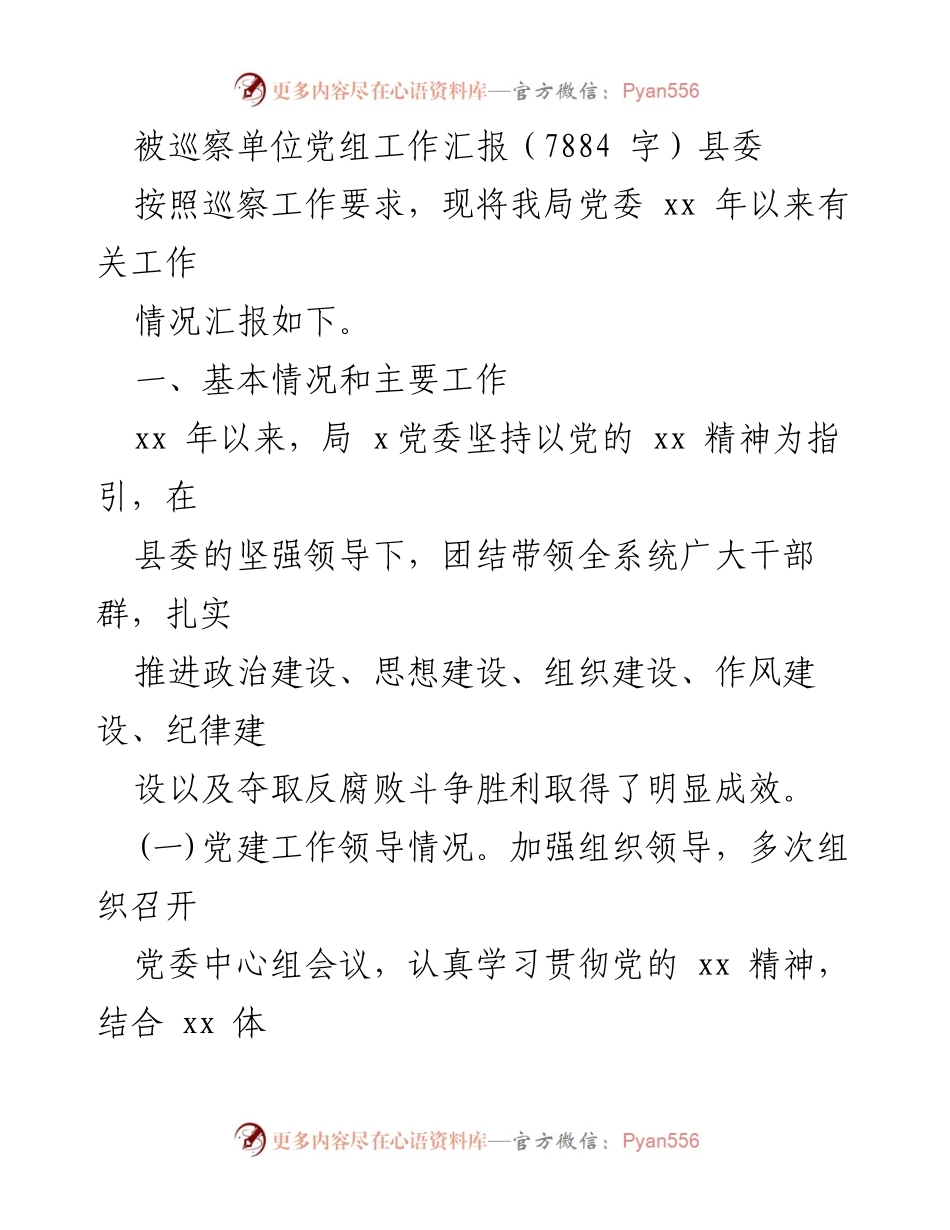 [工作汇报] 巡察工作 - 被巡察单位党组工作汇报及党建成效总结.docx_第1页