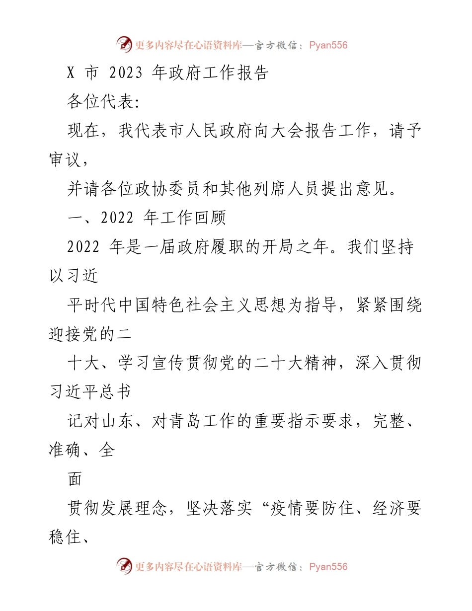 [工作报告] 政府会议 - 2023年X市政府工作报告_3.docx_第1页
