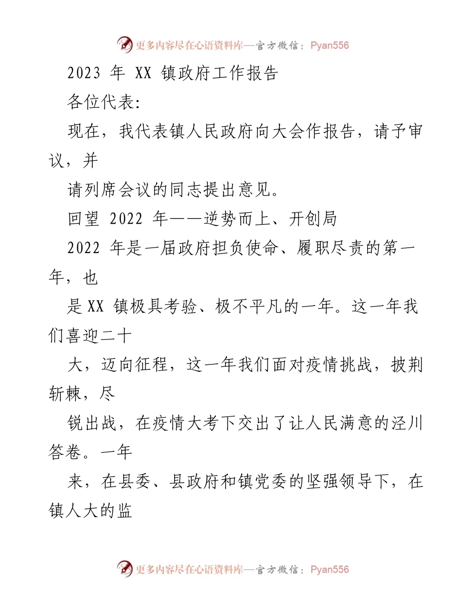 [工作报告] 镇政府会议 - 2023年XX镇政府工作报告_9.docx_第1页