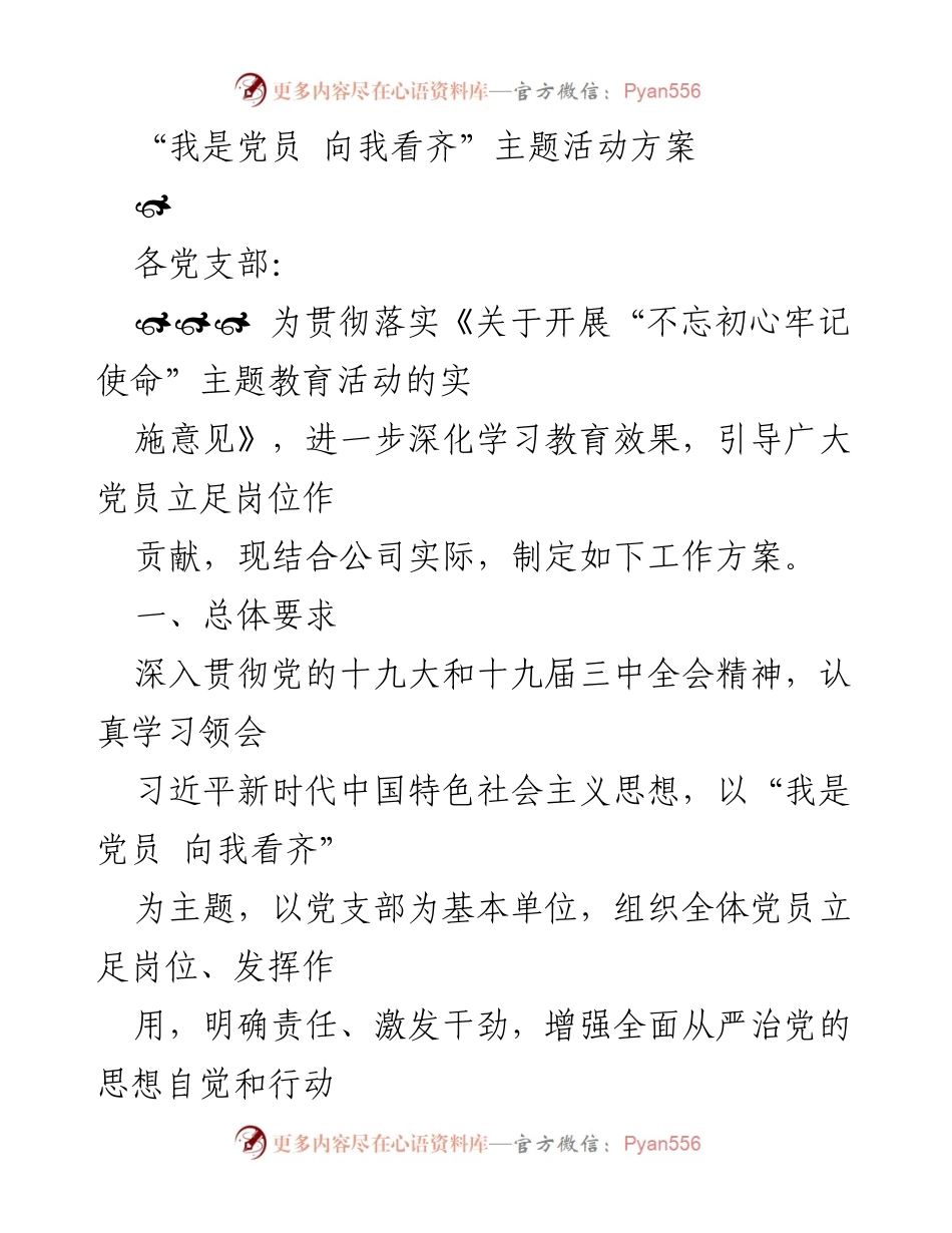 [工作方案] 党支部活动 - “我是党员 向我看齐”主题活动实施方案.docx_第1页