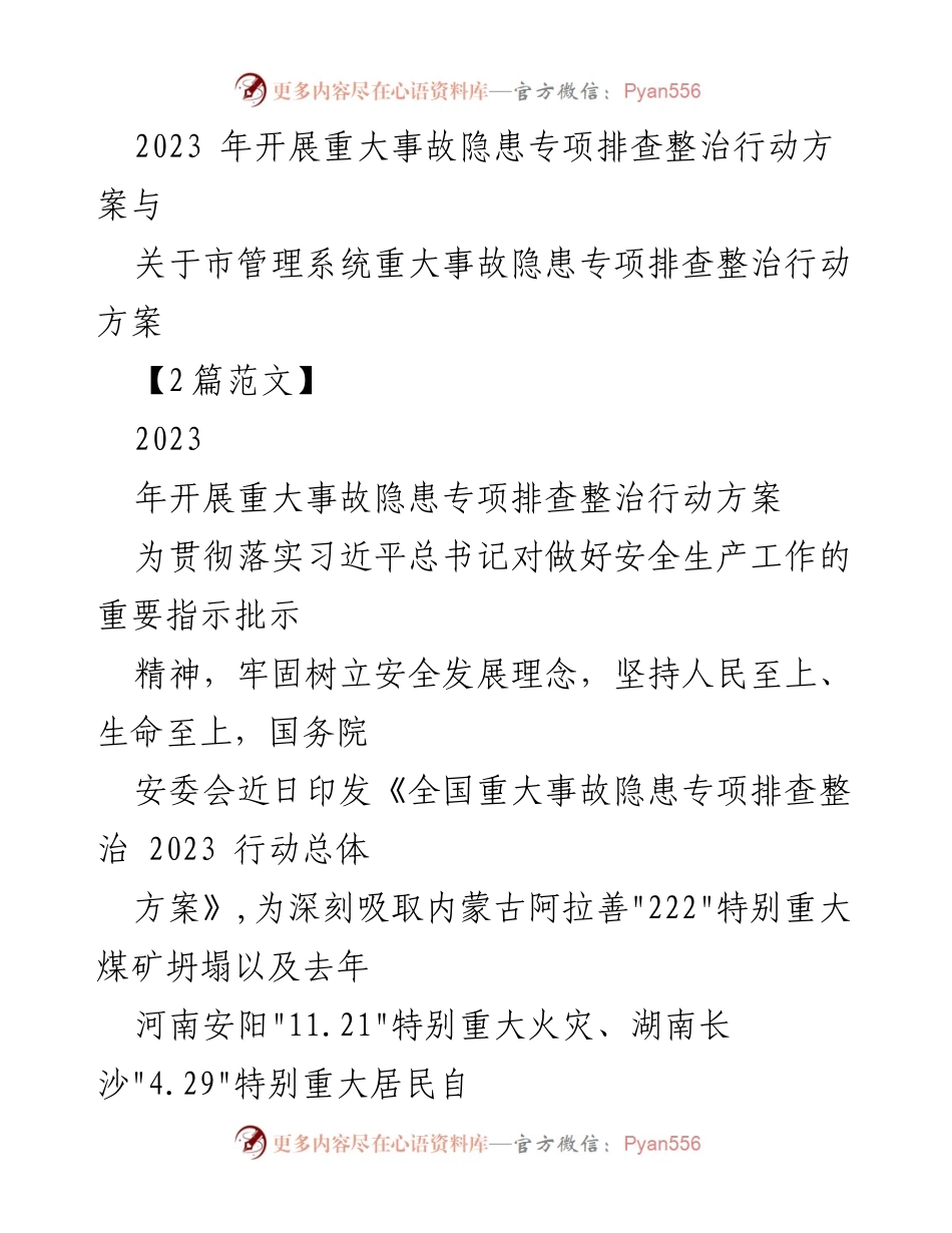 [工作方案] 安全生产 - 2023年重大事故隐患专项排查整治行动方案_3.docx_第1页