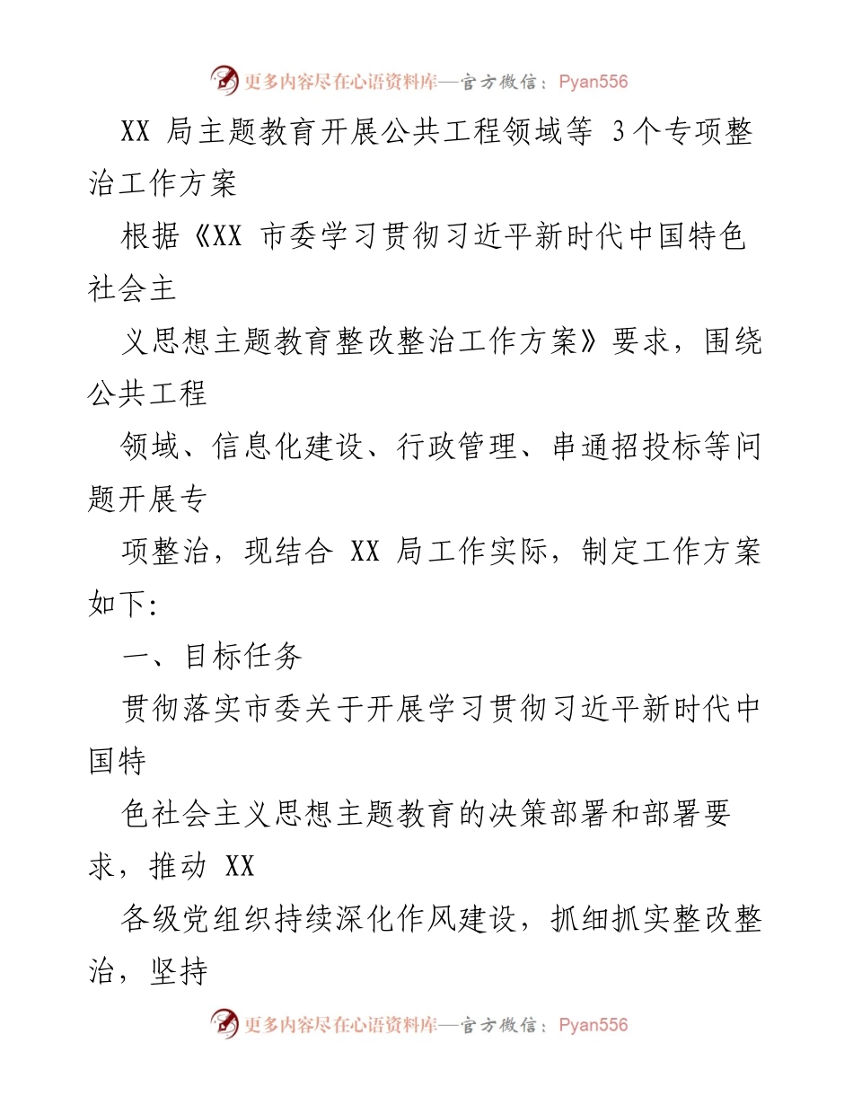 [工作方案] 主题教育 - 公共工程及信息化建设专项整治工作方案.docx_第1页