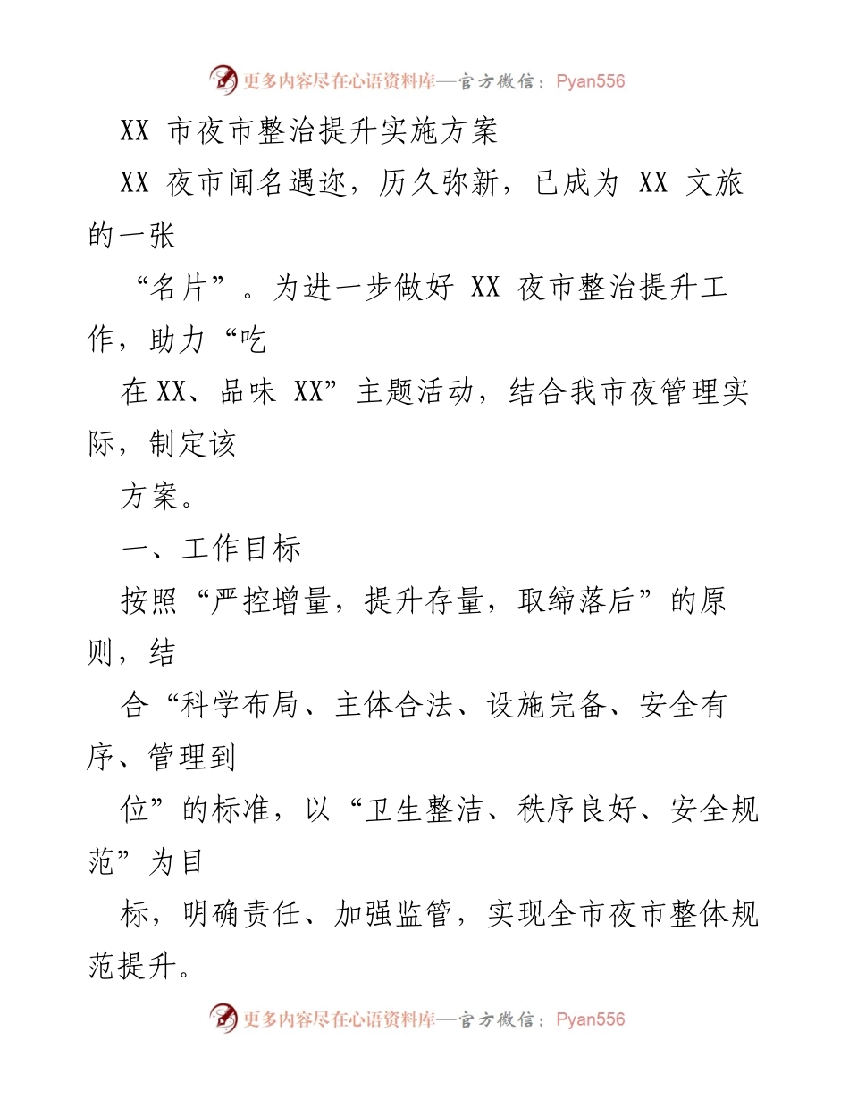 [工作方案] 夜市整治提升 - XX市夜市整治提升实施方案.docx_第1页