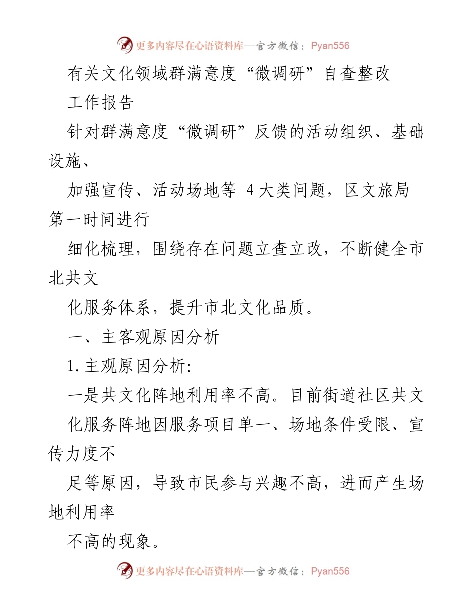 [工作报告] 文化满意度调研 - 文化服务体系整改与提升措施报告.docx_第1页