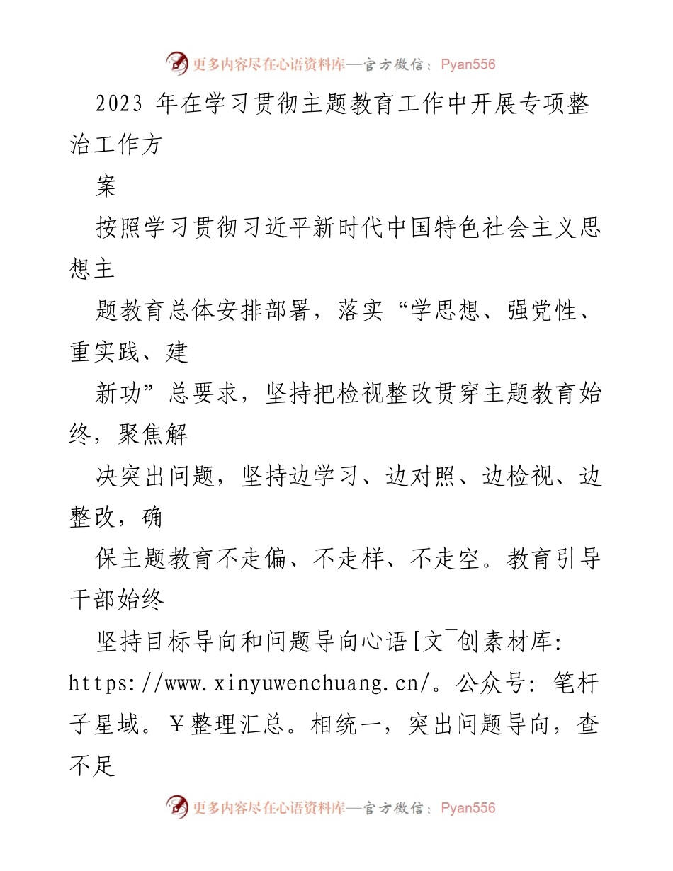 [工作方案] 主题教育 - 2023年主题教育专项整治工作方案_1.docx_第1页