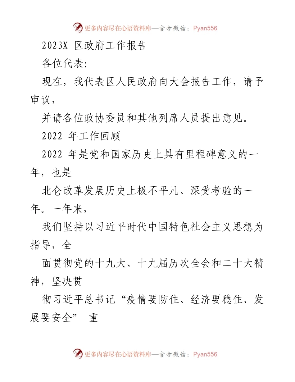 [工作报告] 政府大会 - 2023年X区政府工作报告总结.docx_第1页
