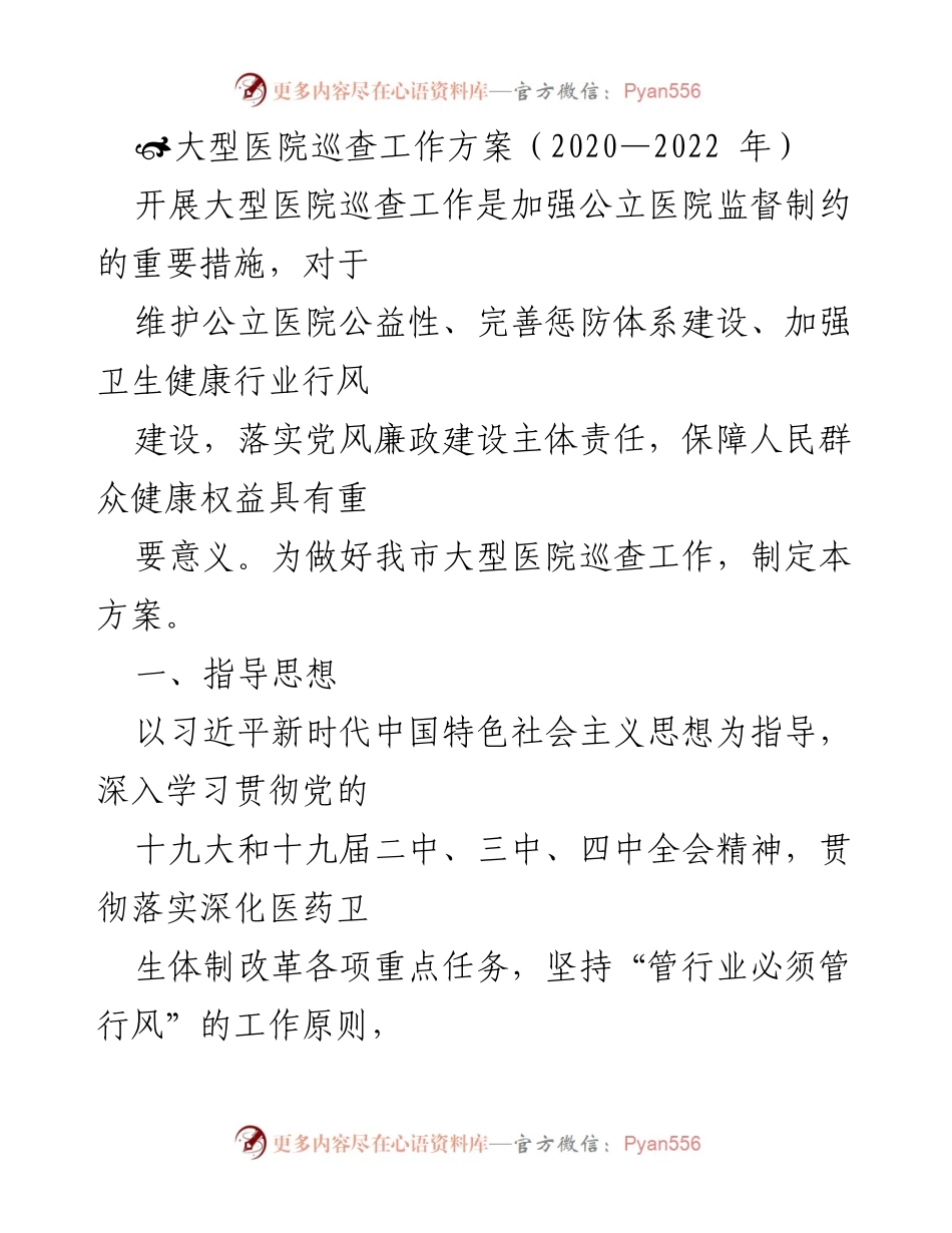 [工作方案] 医院巡查 - 大型医院巡查工作方案（2020—2022年）_1.docx_第1页