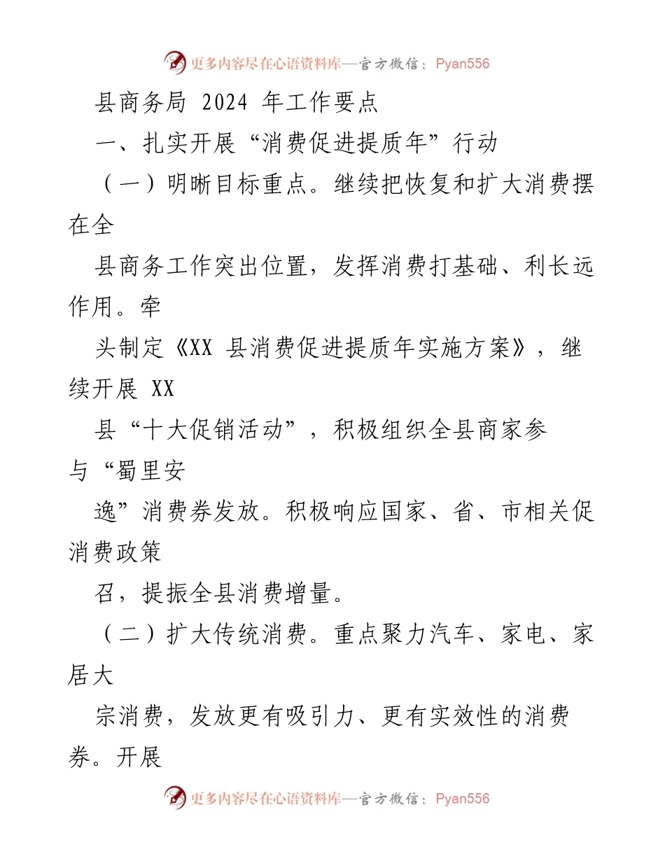 [工作要点] 县商务局 - 2024年消费促进与现代服务业发展计划.docx_第1页