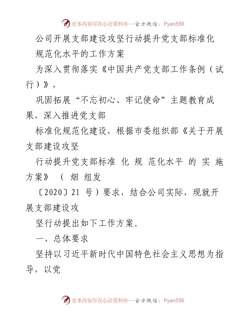 [工作方案] 党支部建设 - 提升党支部标准化规范化水平的攻坚行动方案.docx_第1页