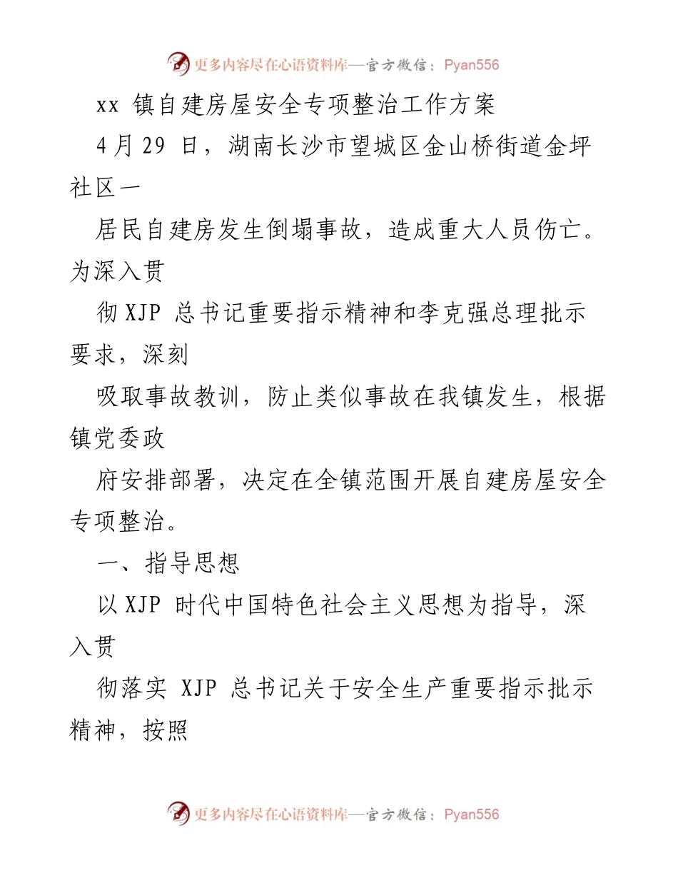 [工作方案] 自建房屋安全整治 - 自建房屋安全隐患专项整治工作方案.docx_第1页