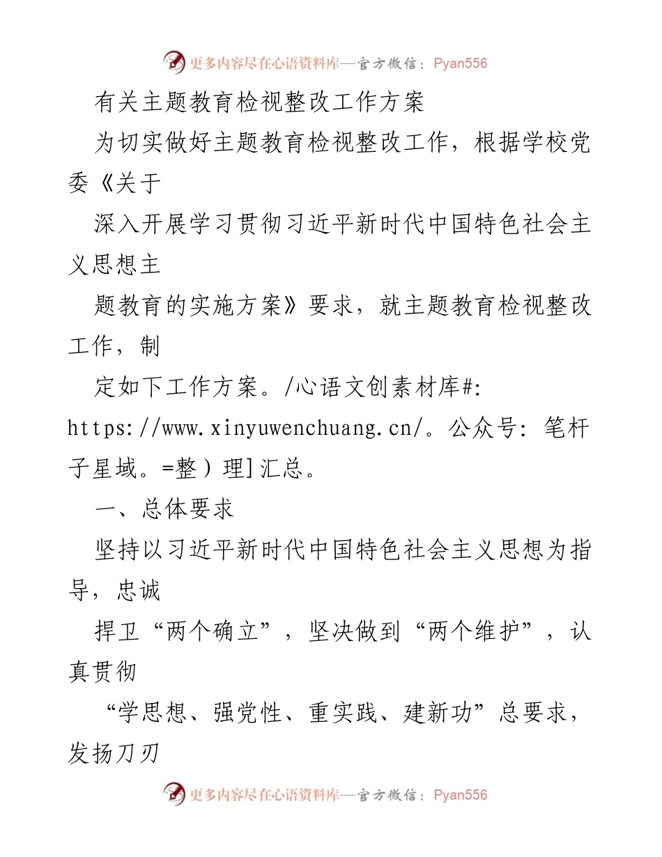 [工作方案] 教育主题整改 - 主题教育检视整改工作方案.docx_第1页