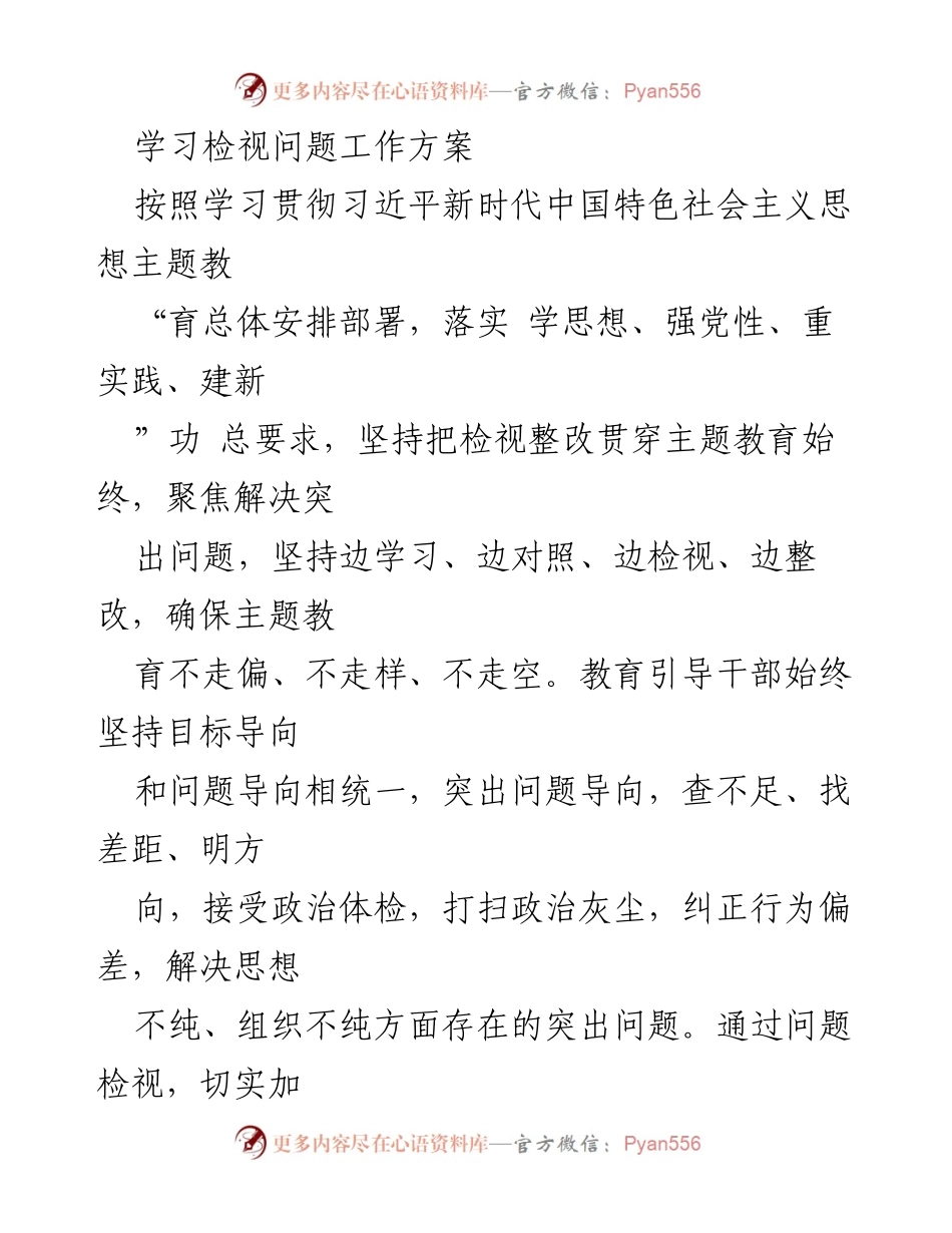[工作方案] 主题教育 - 深入开展检视整改工作方案_1.docx_第1页