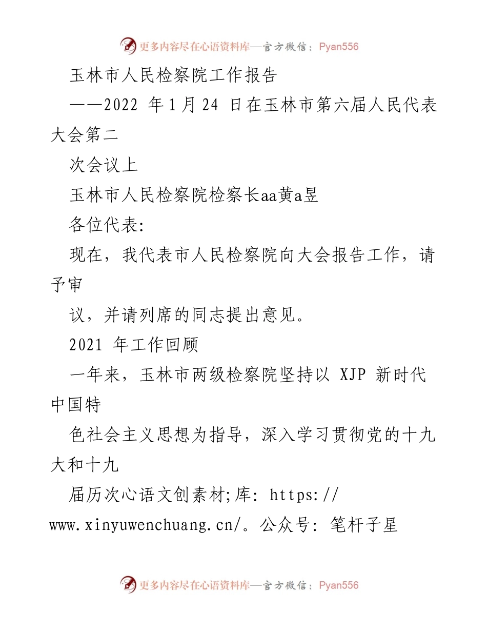 [工作报告] 政府会议 - 玉林市人民检察院2021年工作总结报告.docx_第1页