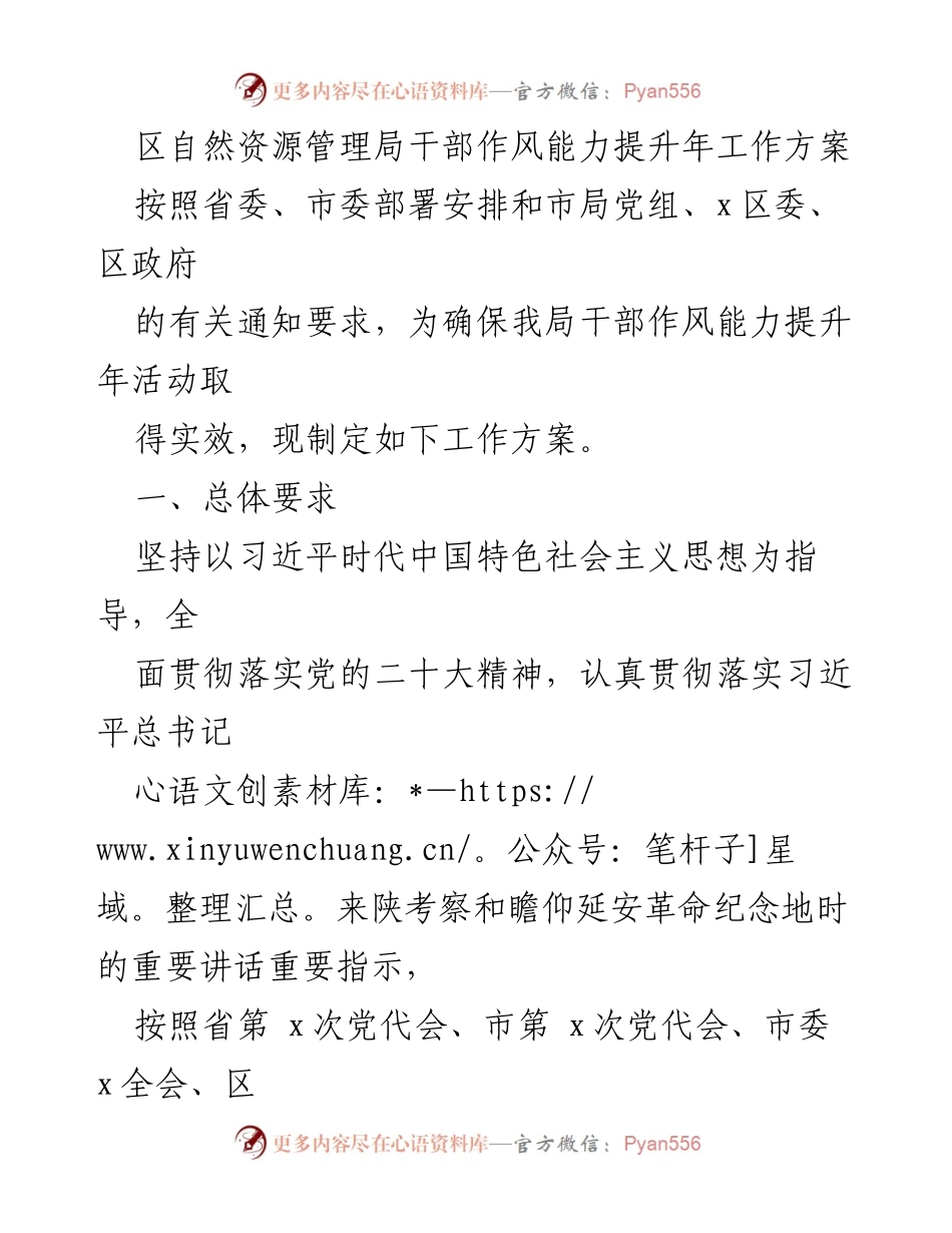 [工作方案] 自然资源管理局 - 干部作风能力提升年工作方案.docx_第1页