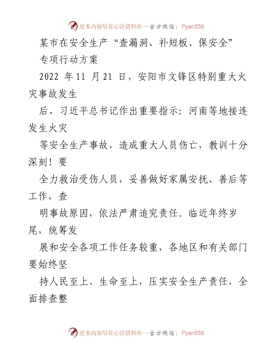 [工作方案] 安全生产专项行动 - 全市安全生产“查漏洞、补短板、保安全”专项行动方案.docx_第1页
