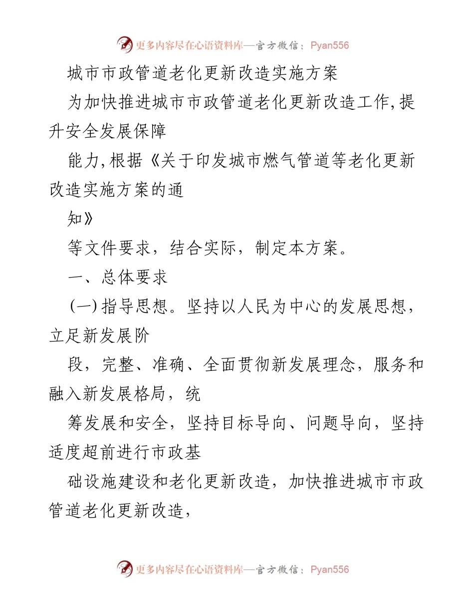 [工作方案] 市政管道更新 - 城市市政管道老化更新改造实施方案.docx_第1页