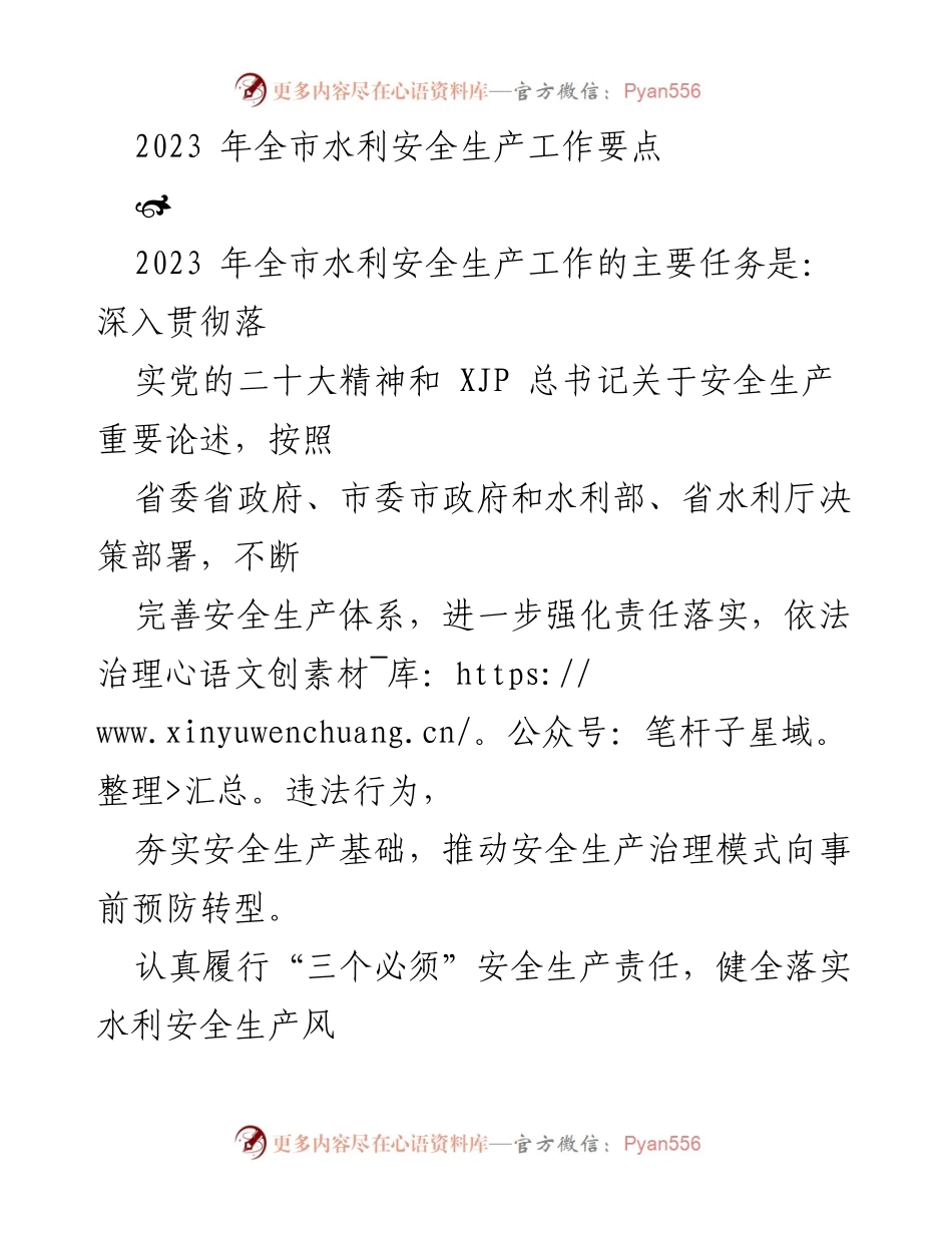 [工作要点] 2023年全市水利安全生产工作 - 加强水利安全生产责任与风险管控.docx_第1页