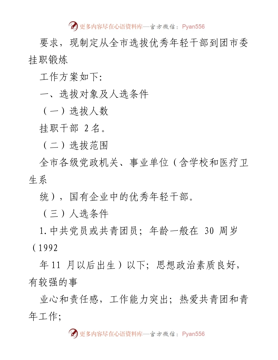 [工作方案] 团市委 - 选拔优秀年轻干部挂职锻炼方案.docx_第2页