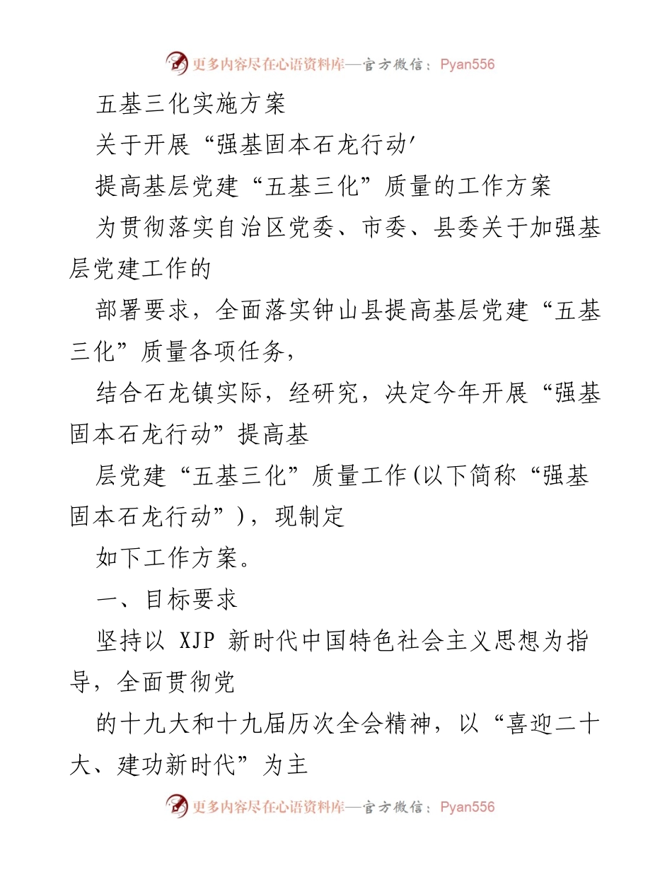 [工作方案] 基层党建 - 强基固本石龙行动实施方案.docx_第1页
