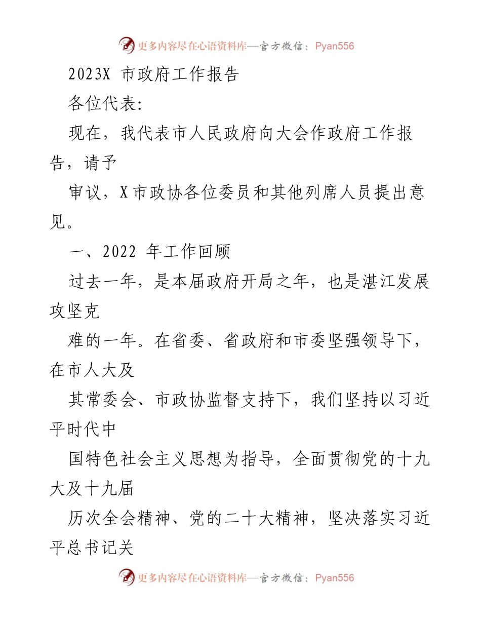 [工作报告] 市政府大会 - 2023年X市政府工作报告_2.docx_第1页