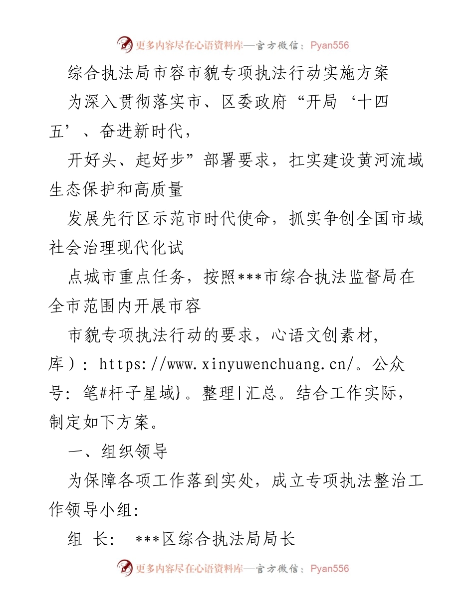 [工作方案] 综合执法局 - 市容市貌专项执法行动实施方案.docx_第1页