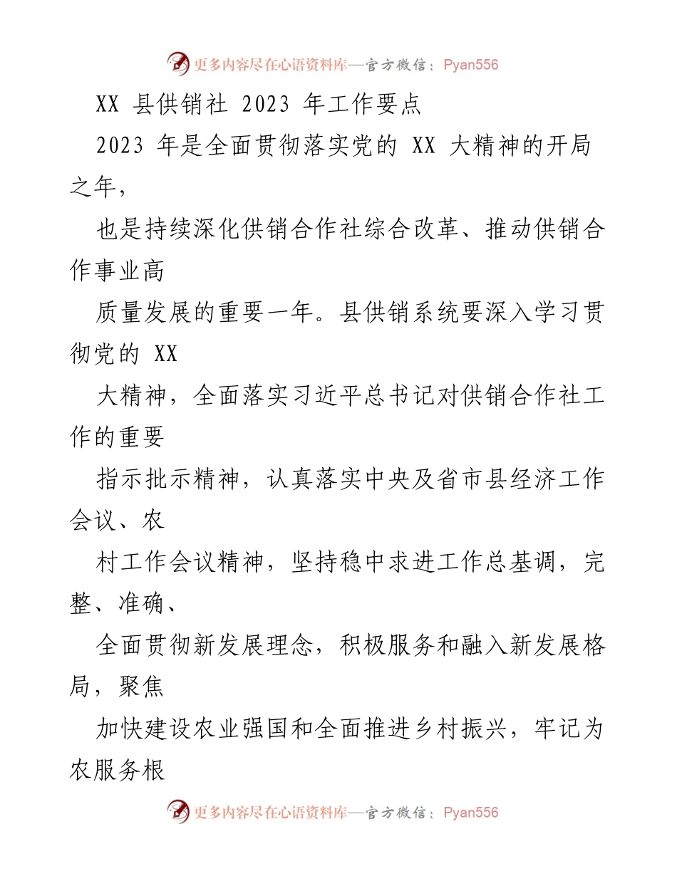 [工作要点] 供销社年度工作会议 - 2023年XX县供销社高质量发展工作要点.docx_第1页