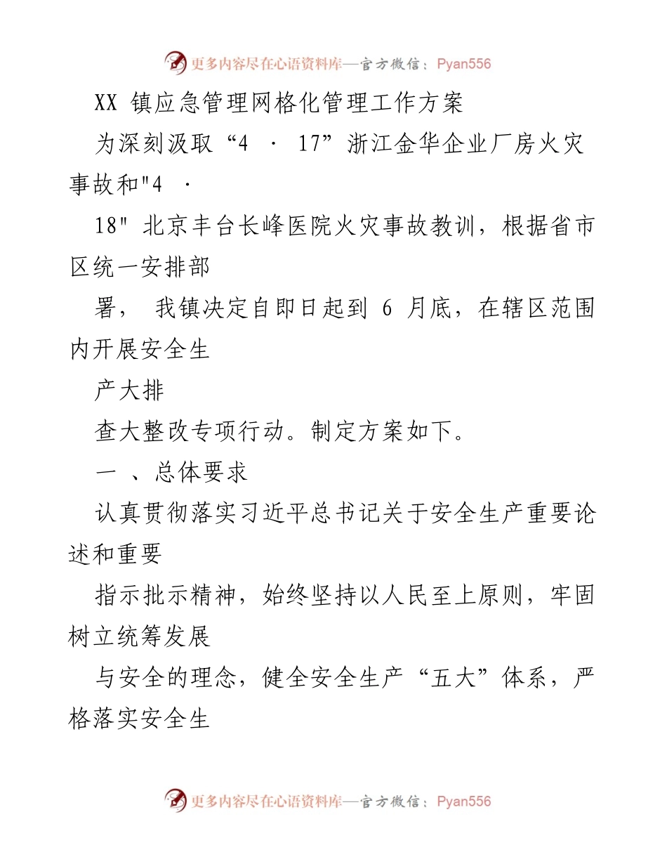 [工作方案] 应急管理 - XX镇安全生产大排查大整改专项行动方案.docx_第1页