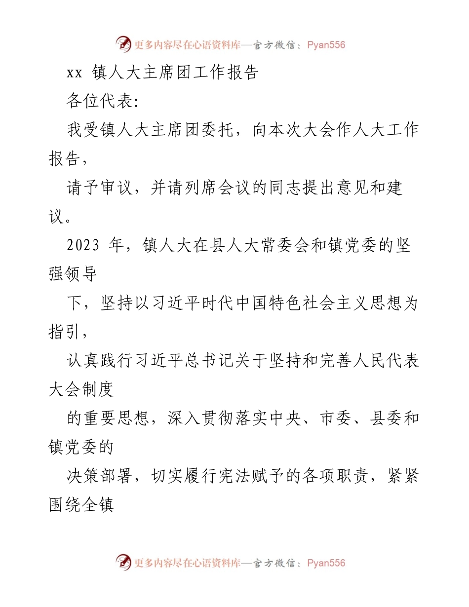 [工作报告] 镇人大主席团会议 - xx 镇人大主席团年度工作总结报告.docx_第1页