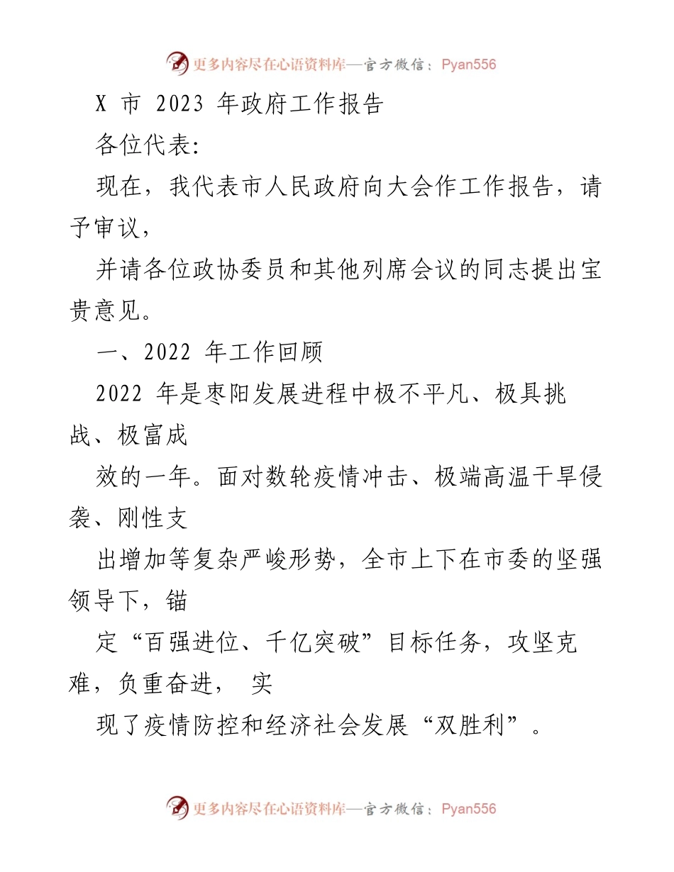 [工作报告] 政府会议 - X市2023年政府工作报告总结与展望_2.docx_第1页