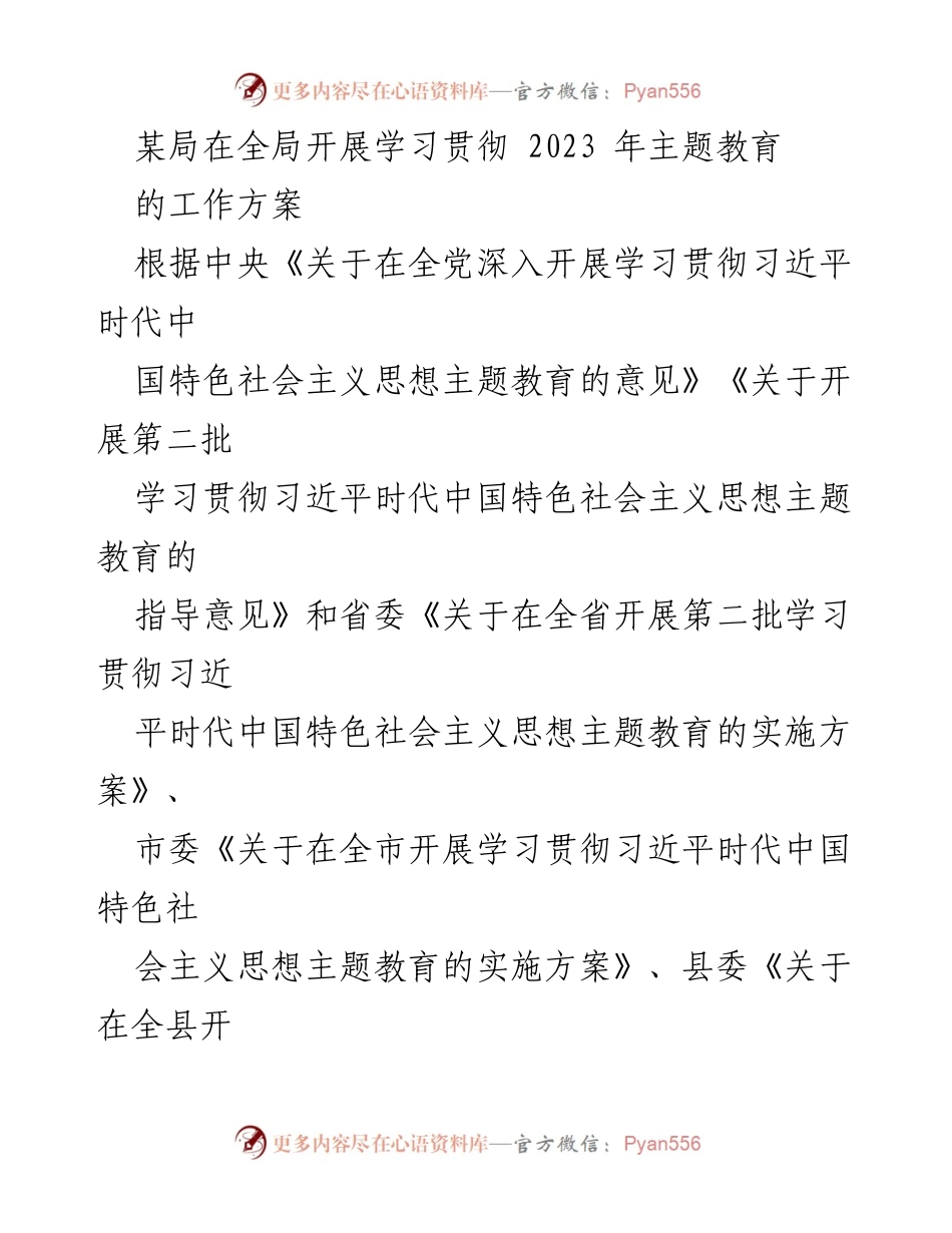 [工作方案] 主题教育 - 某局学习贯彻习近平新时代中国特色社会主义思想主题教育工作方案.docx_第1页