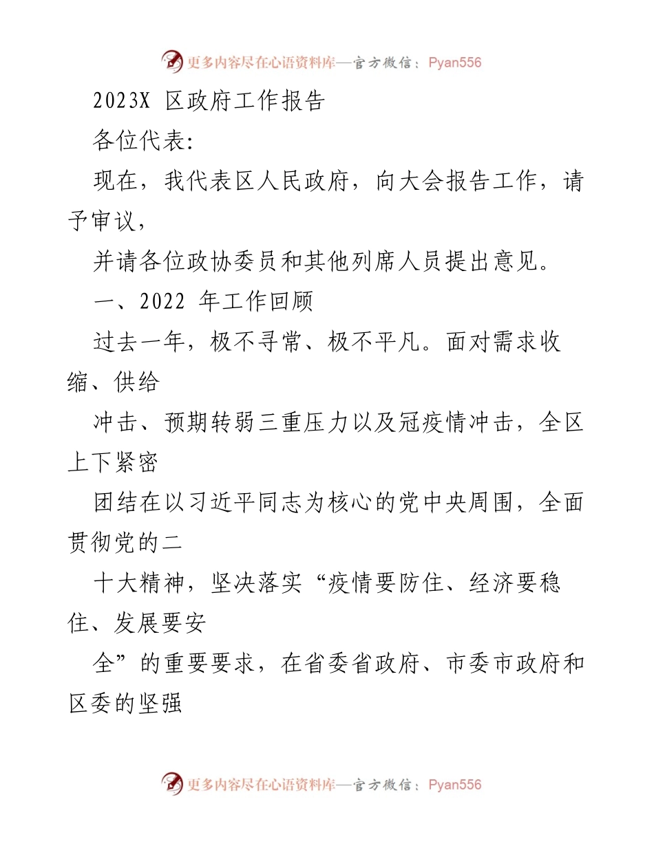 [工作报告] 政府会议 - 2023年X区政府工作报告_2.docx_第1页