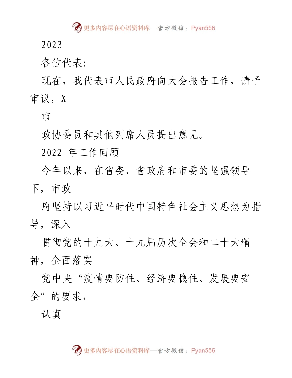 [工作报告] 市人民政府大会 - 2023年市人民政府工作报告.docx_第1页