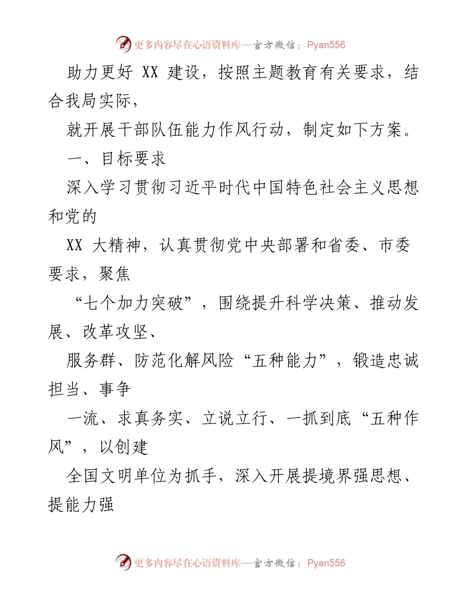 [工作方案] 干部队伍能力提升 - XX局干部队伍能力作风“四提四强”行动实施方案.docx_第2页