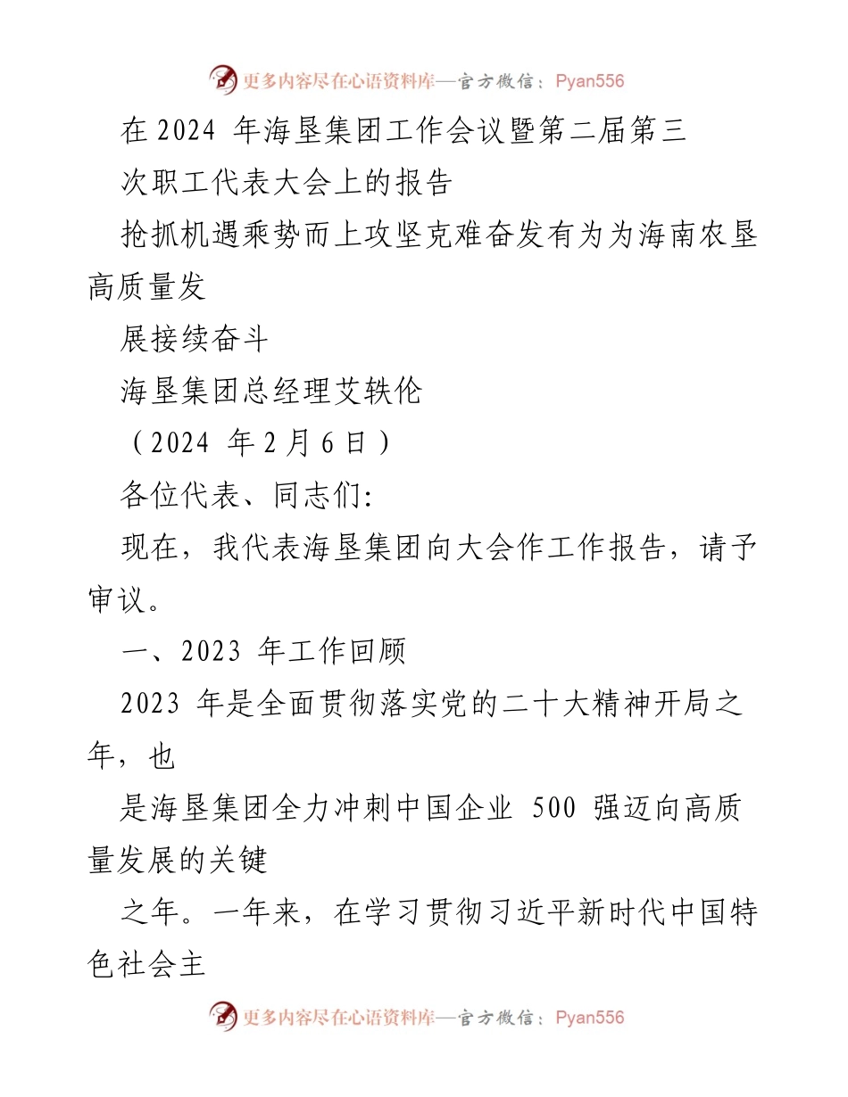 [工作报告] 海垦集团工作会议 - 2023年海垦集团工作回顾与高质量发展展望.docx_第1页