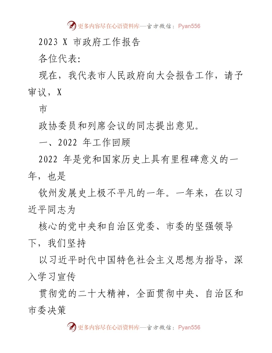 [工作报告] 政府会议 - 2023年X市政府工作报告.docx_第1页