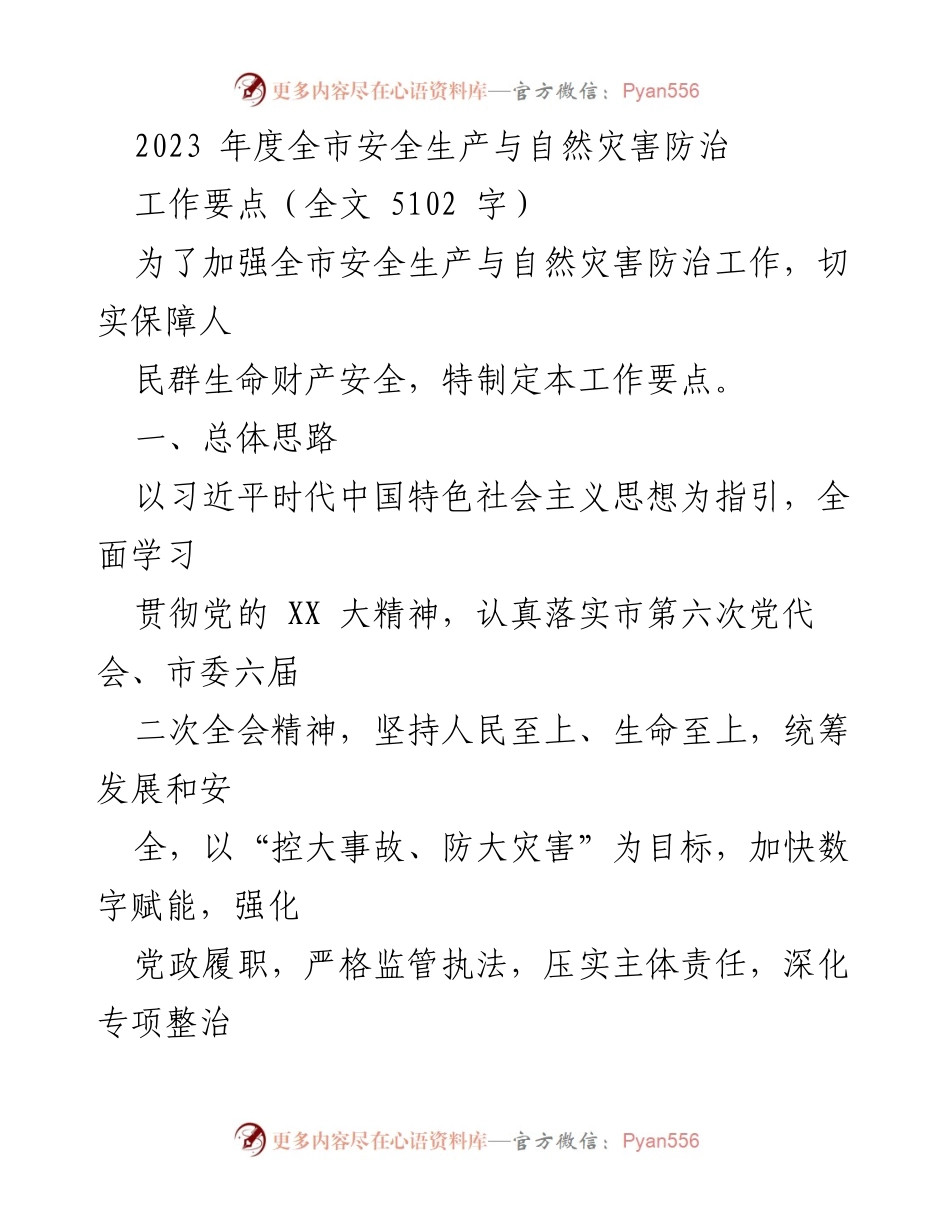 [工作要点] 全市安全生产与自然灾害防治 - 2023年度安全生产与自然灾害防治工作要点.docx_第1页