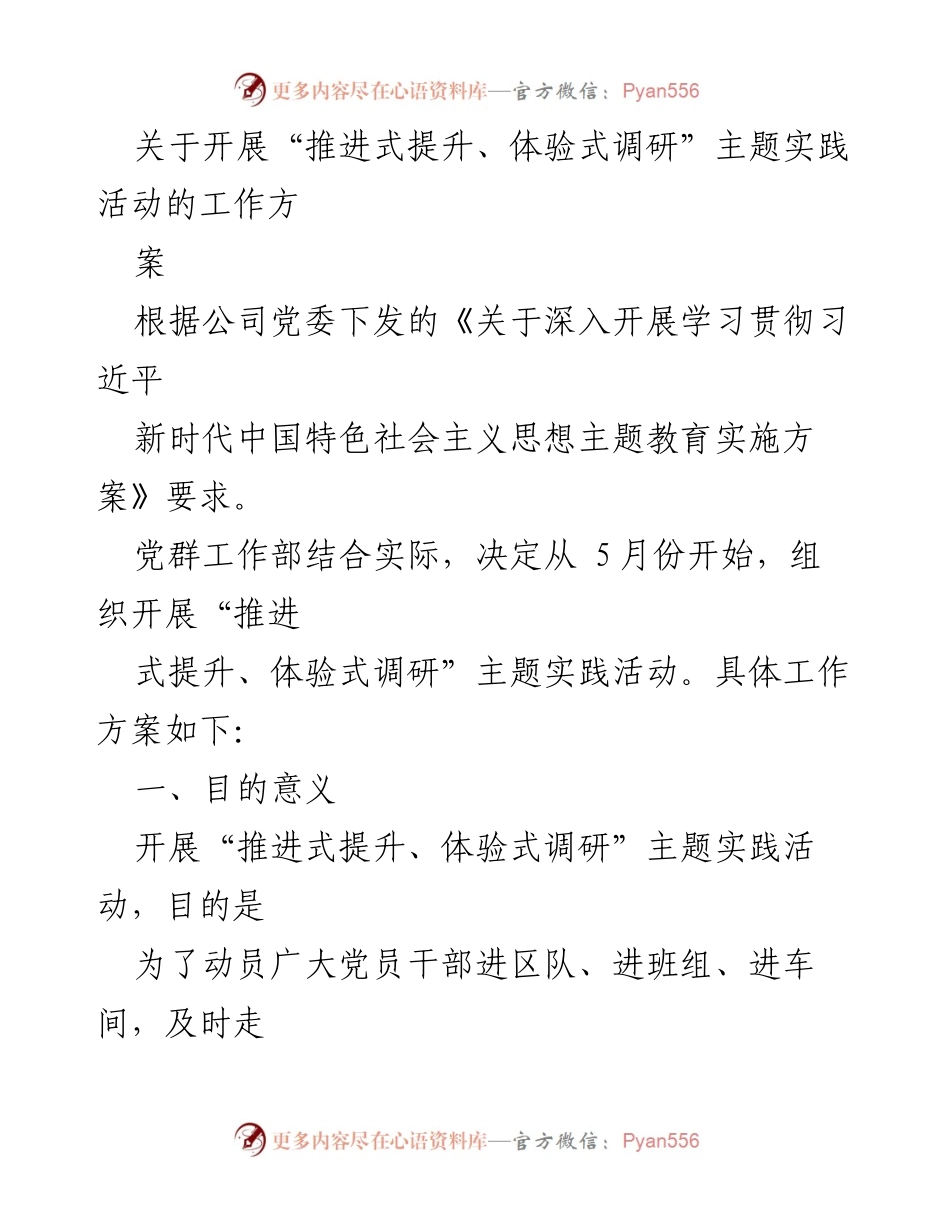 [工作方案] 主题实践活动 - 开展“推进式提升、体验式调研”工作方案.docx_第1页