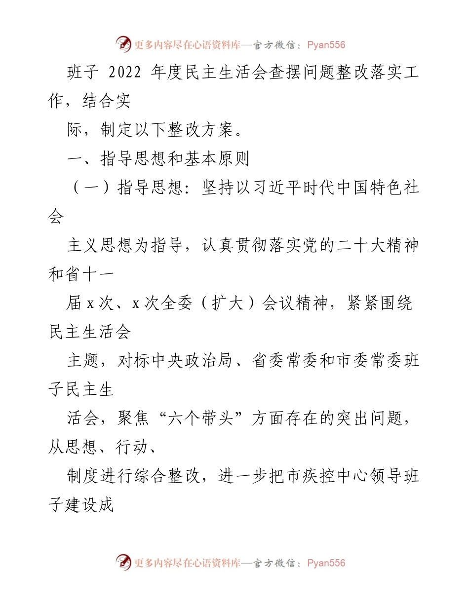 [工作方案] 民主生活会 - 2022年民主生活会整改工作方案汇编.docx_第2页