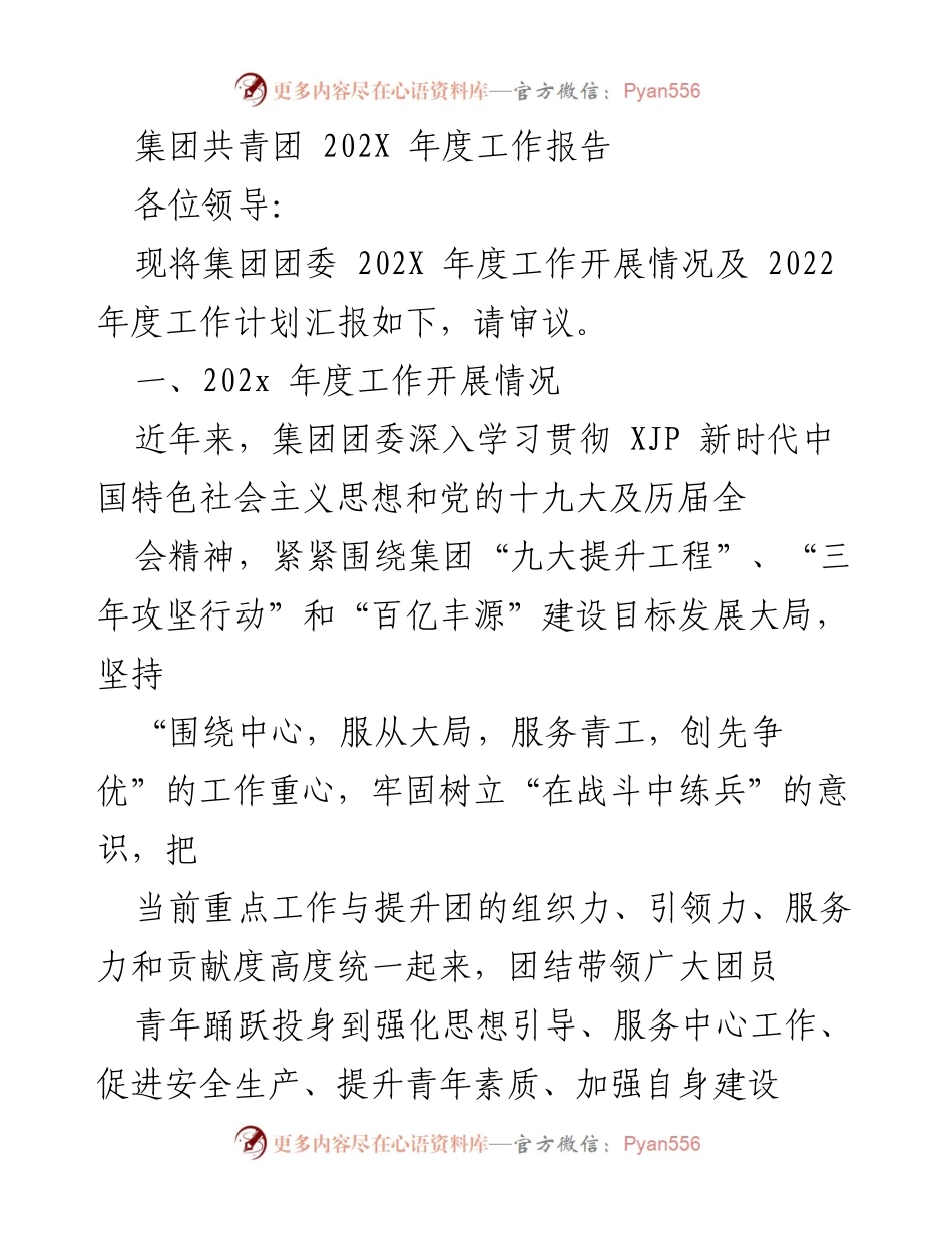 [工作报告] 年度总结 - 集团共青团202X年度工作总结与计划报告.docx_第1页