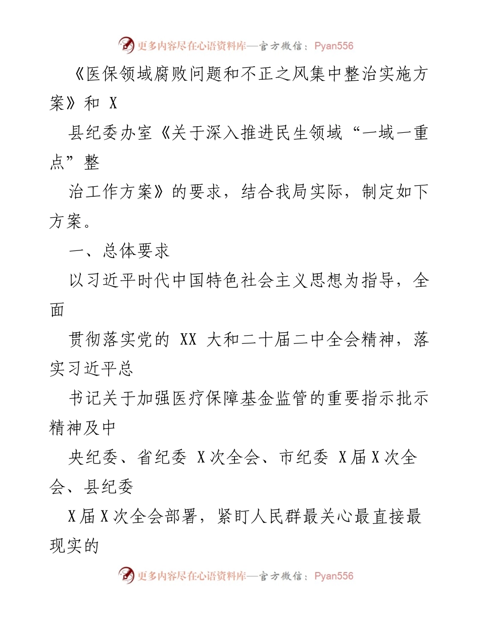[工作方案] 医保领域整治 - X县医疗保障局医保领域腐败问题集中整治方案.docx_第2页