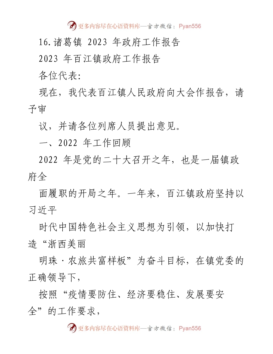 [工作报告] 镇政府年度会议 - 2023 年百江镇政府工作报告.docx_第2页