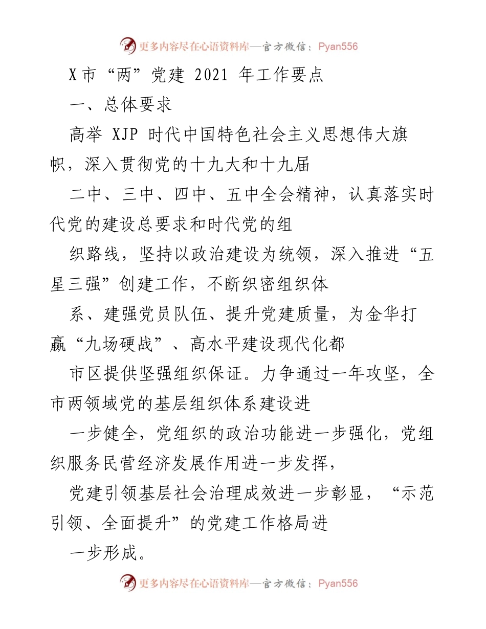 [工作要点] 党建工作会议 - X市2021年“两”党建工作要点总结.docx_第1页