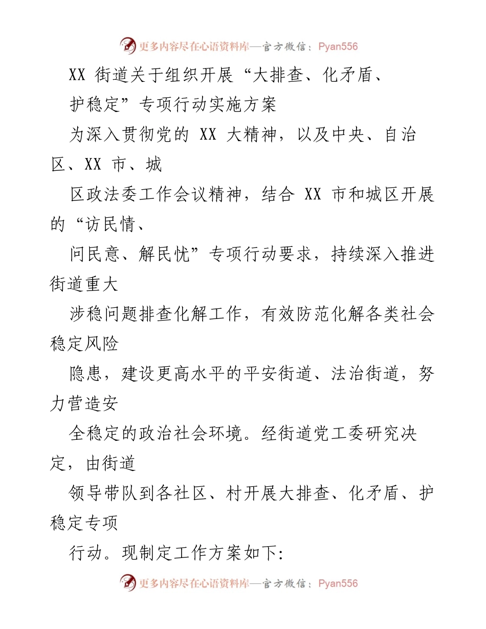 [工作方案] 专项行动 - “大排查、化矛盾、护稳定”专项行动实施方案.docx_第1页