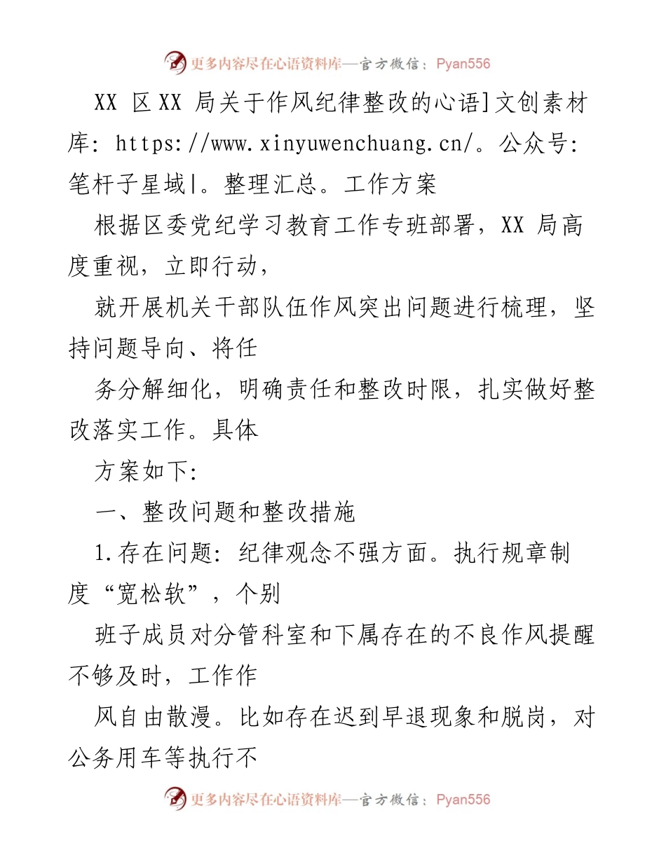 [工作方案] 机关整改 - XX局作风纪律整改工作方案.docx_第1页
