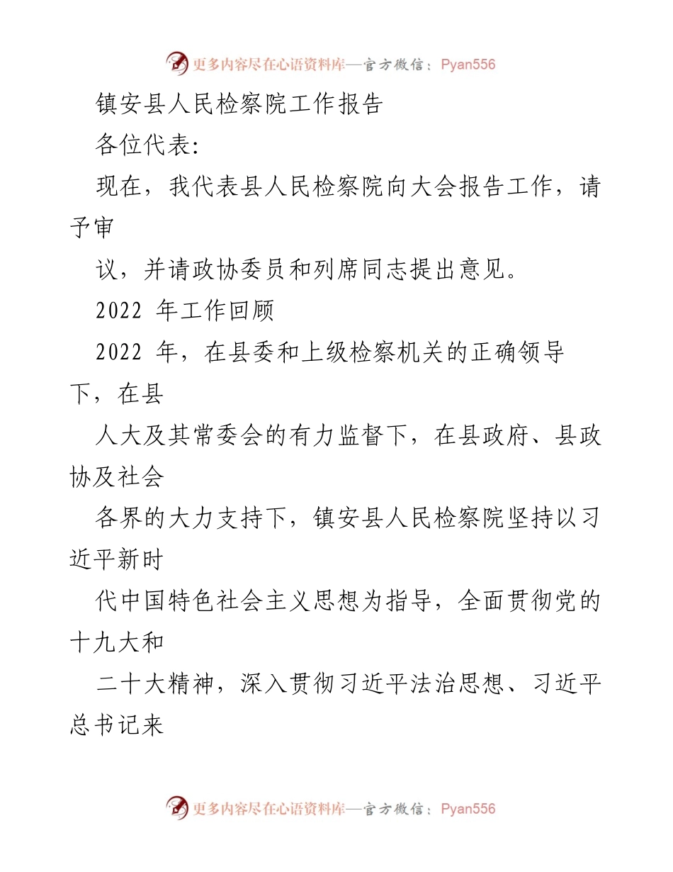 [工作报告] 镇安县人民检察院年度大会 - 镇安县人民检察院2022年度工作总结报告.docx_第1页