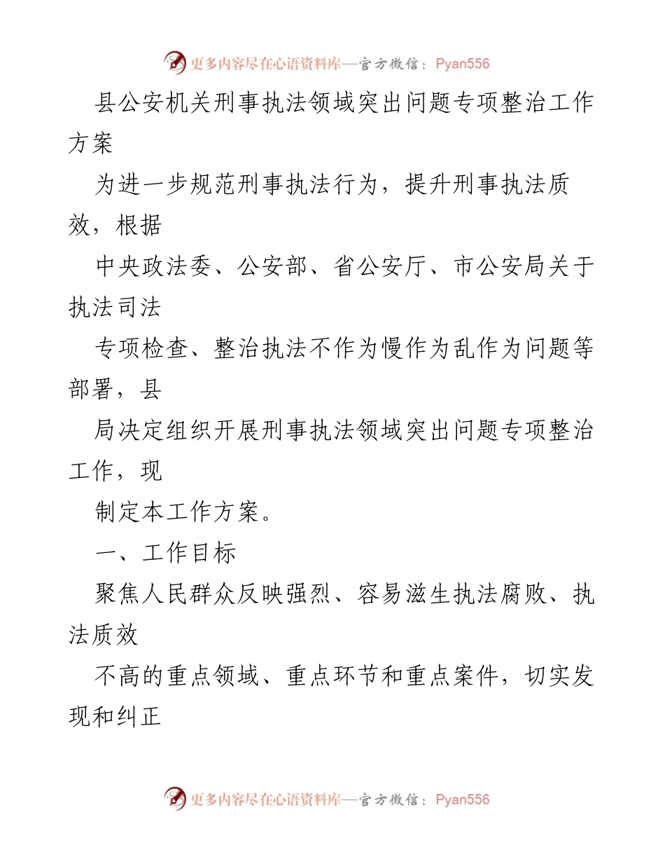 [工作方案] 公安机关 - 刑事执法领域突出问题专项整治工作方案_1.docx_第1页