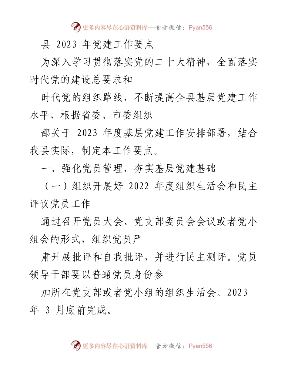 [工作要点] 党建工作会议 - 2023年县级党建工作要点总结.docx_第1页