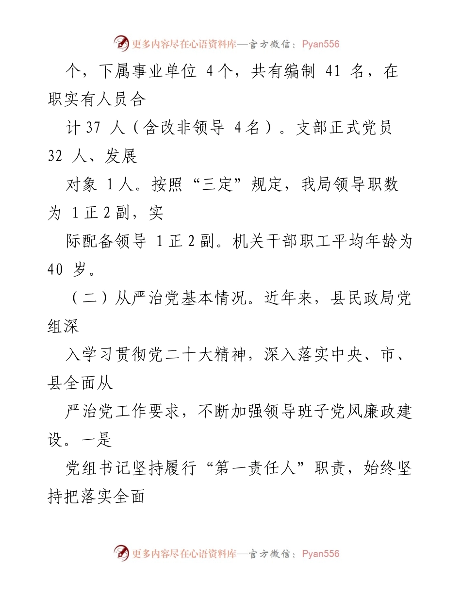 [工作汇报] 巡察工作 - 县民政局党组专项工作汇报及问题分析.docx_第2页