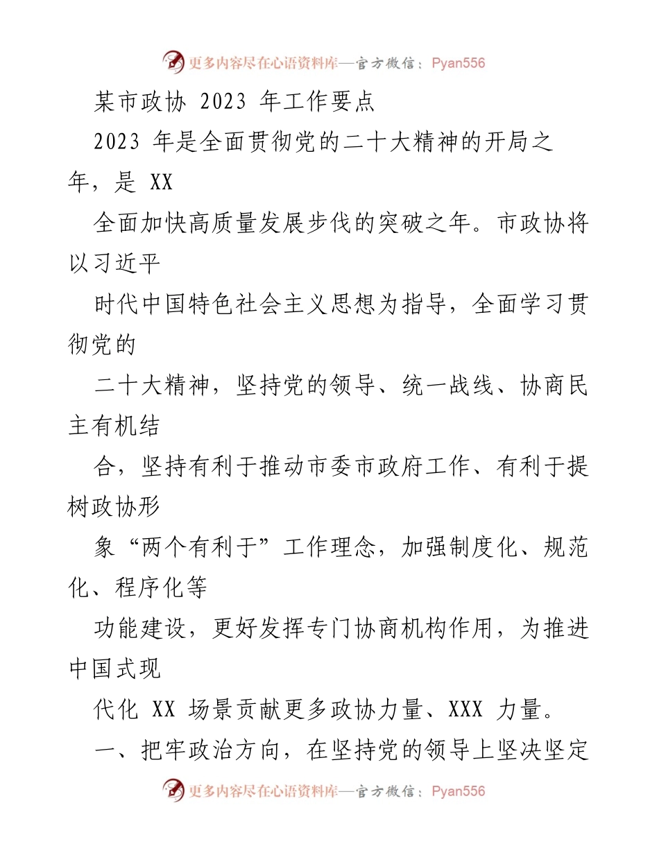 [工作要点] 市政协 - 2023年市政协工作要点及实施策略_1.docx_第1页