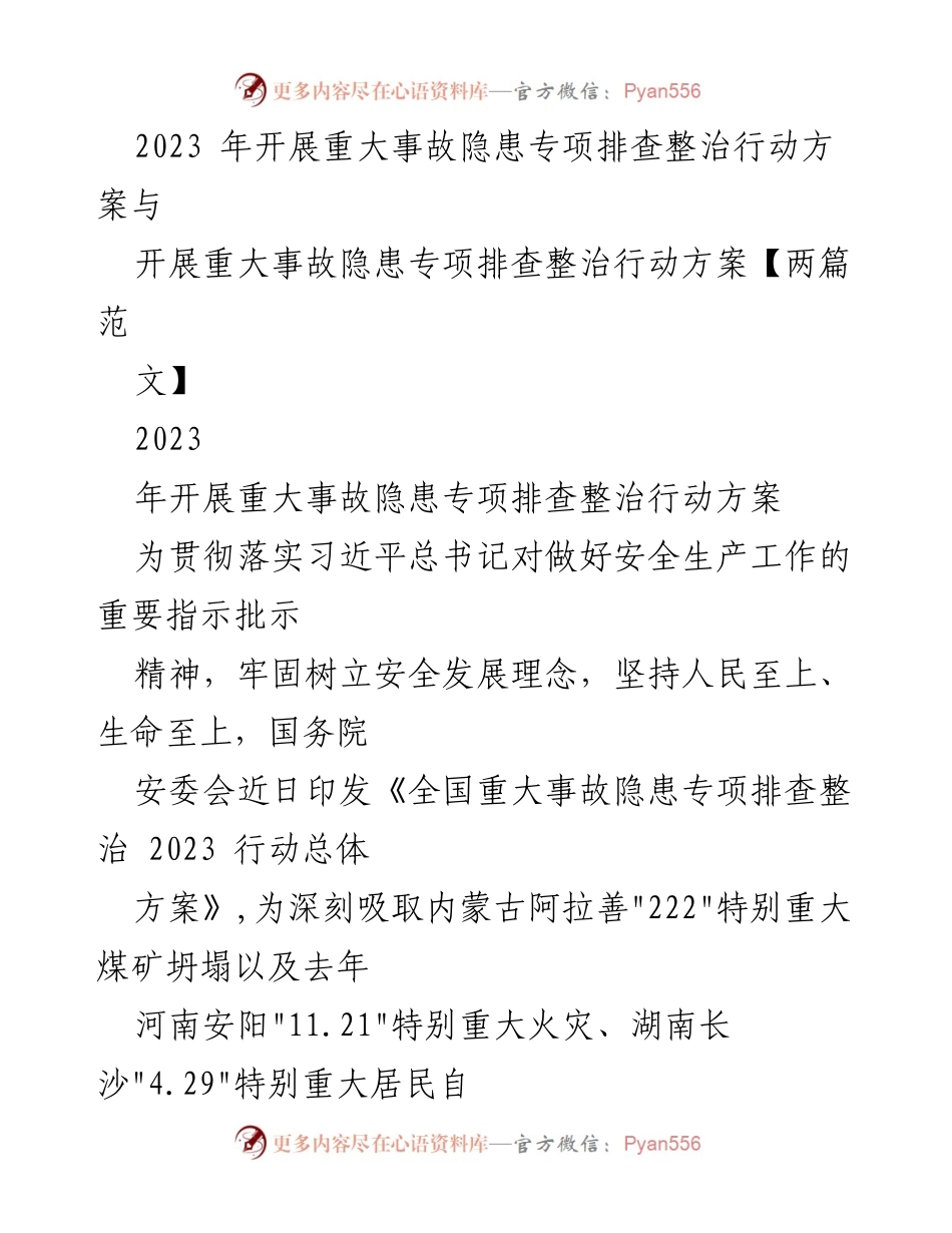 [工作方案] 安全生产 - 2023年重大事故隐患专项排查整治行动方案_5.docx_第1页